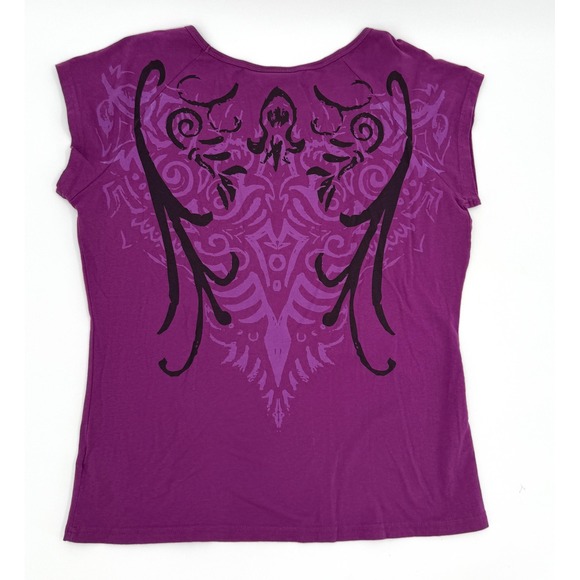 Harley-Davidson Shirt Womens XL Purple Scoop Neck Graphic Short Sleeve Made USA - Picture 2 of 9